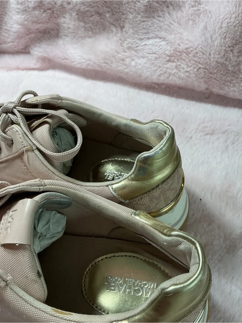 Michael Kors Blush Pink Lace-Up Sneakers with Gold Accent B14